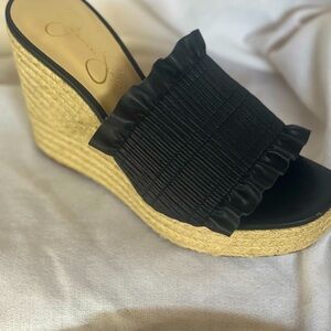 Jessica Simpson Black and Gold Wedge Shoes